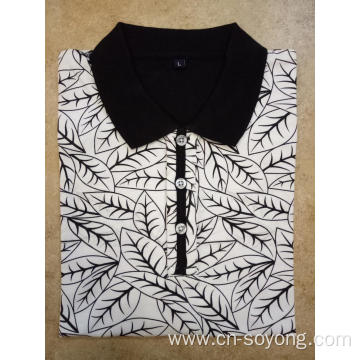 Leaf Printed CVC Men's Short Sleeve Polo Shirt